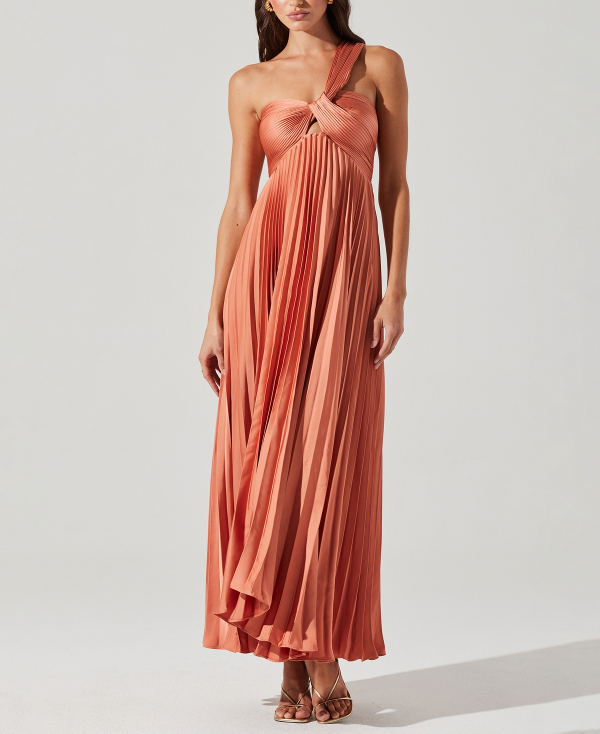 Astr The Label Rasya Pleated One-shoulder Maxi Dress In Pink