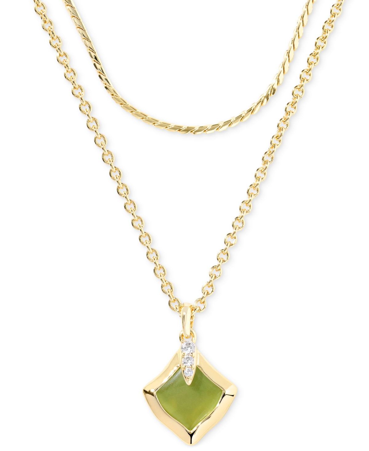 Pave & Color Mother-of-Pearl Layered Pendant Necklace, 15" + 3" extender - Bright Aqua Illusion