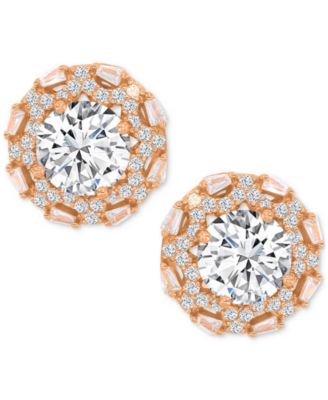 Cubic Zirconia Halo Stud Earrings in 14k Yellow Gold over Sterling Silver