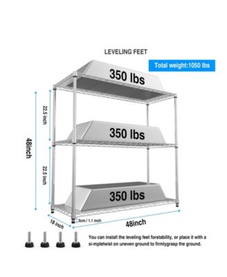 3 Tier Wire Shelving Unit, 1050 LBS NSF Height Adjustable Metal Garage Storage Shelves, Heavy Duty Storage Wire Rack Metal Shelves - Chrome