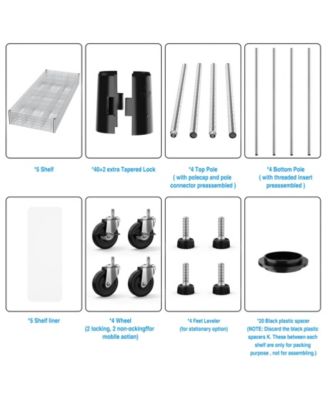 5 Tier 7500lbs Heavy Duty Adjustable Storage Rack Metal Shelf Wire Shelving Unit with Wheels & Shelf Liners - 82" H x 60" L x 24" D - Chrome