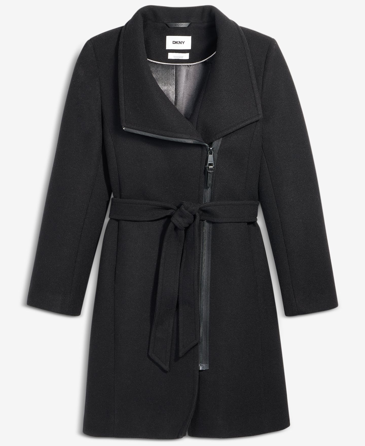 Женское пальто DKNY Asymmetric Front-Zip Belted, цвет: Чёрный — фото 3