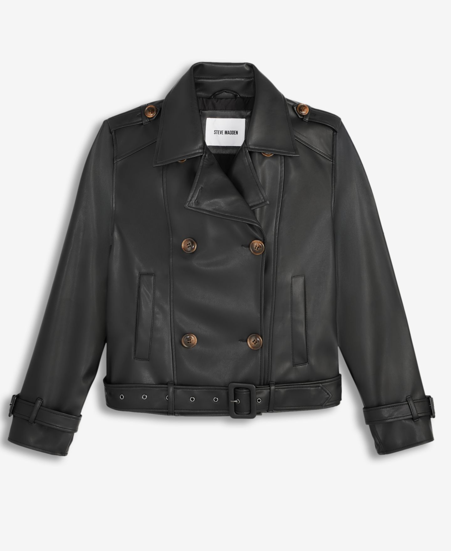 Женская куртка Steve Madden Belted Faux-Leather, цвет: Чёрный — фото 3