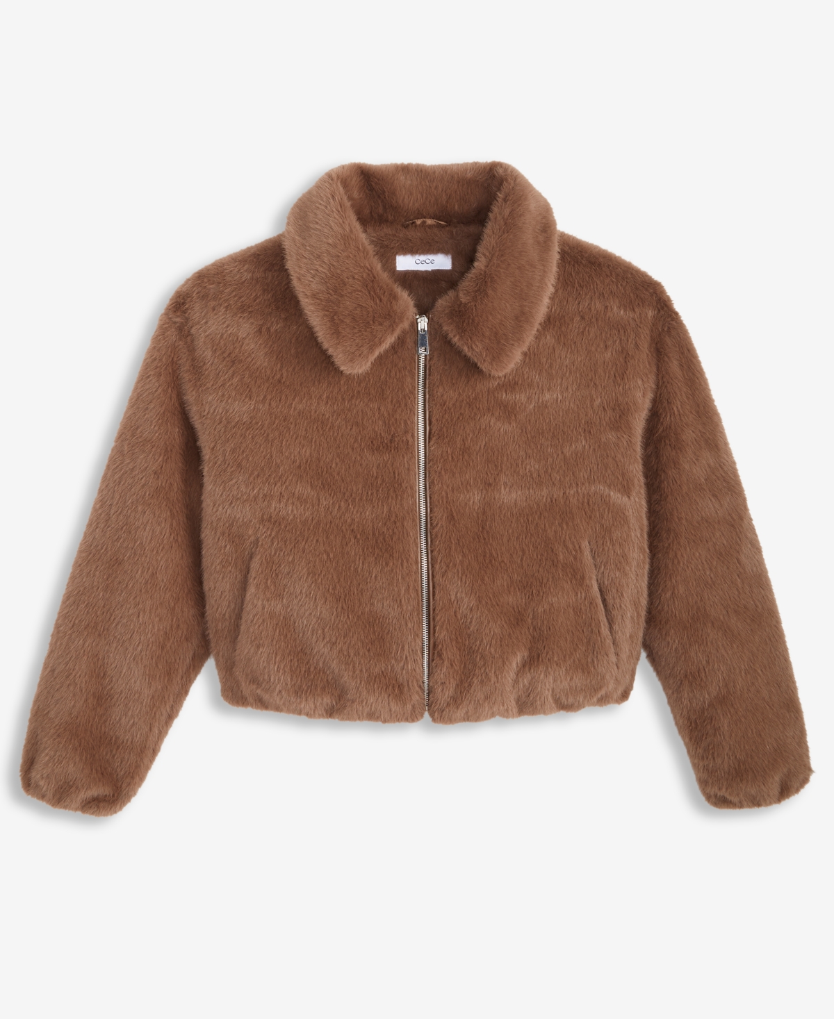 Cece Petite Zip-front Faux-fur Bomber Jacket In Brown