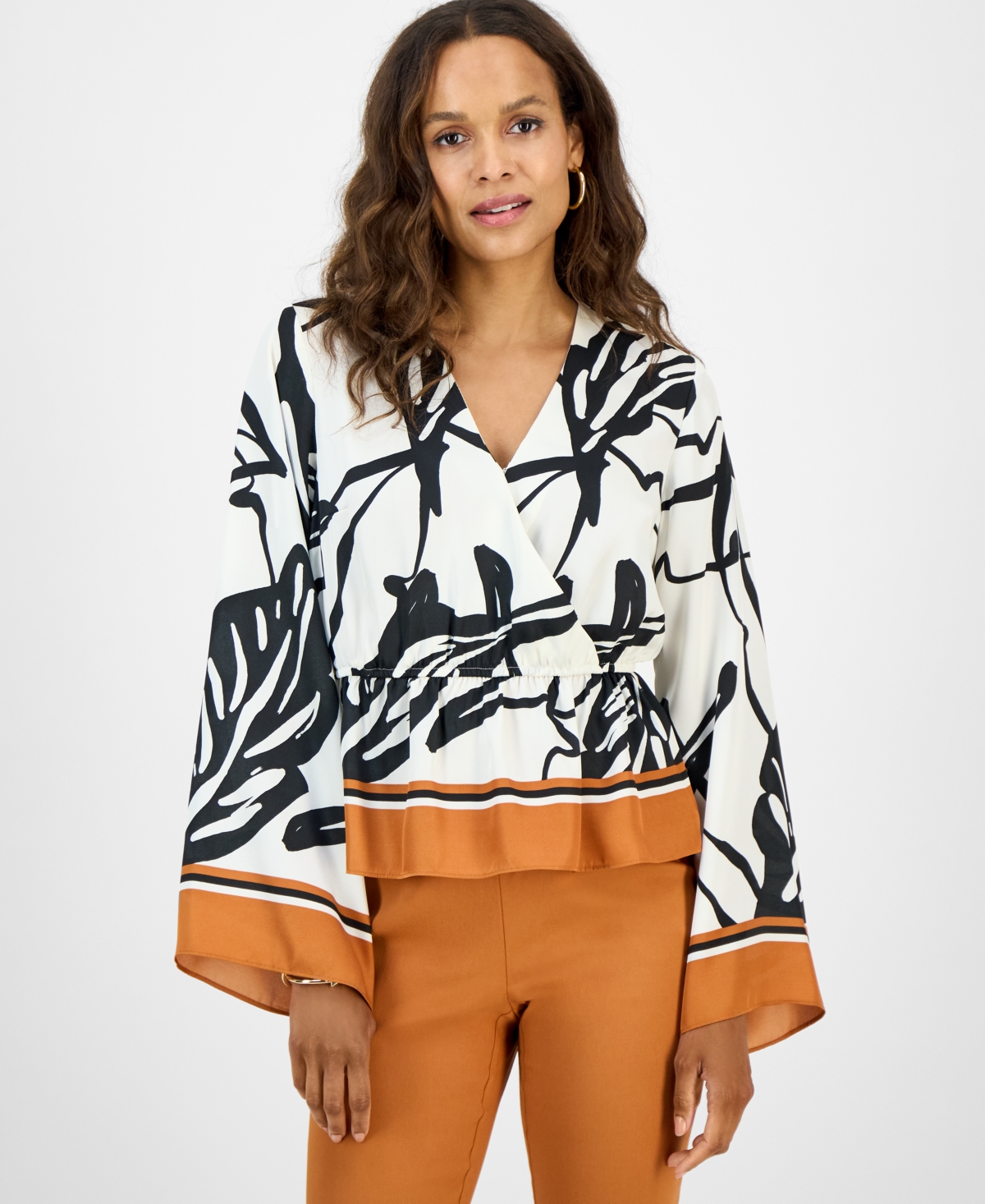 Petite Printed Peplum Top - Sira Border