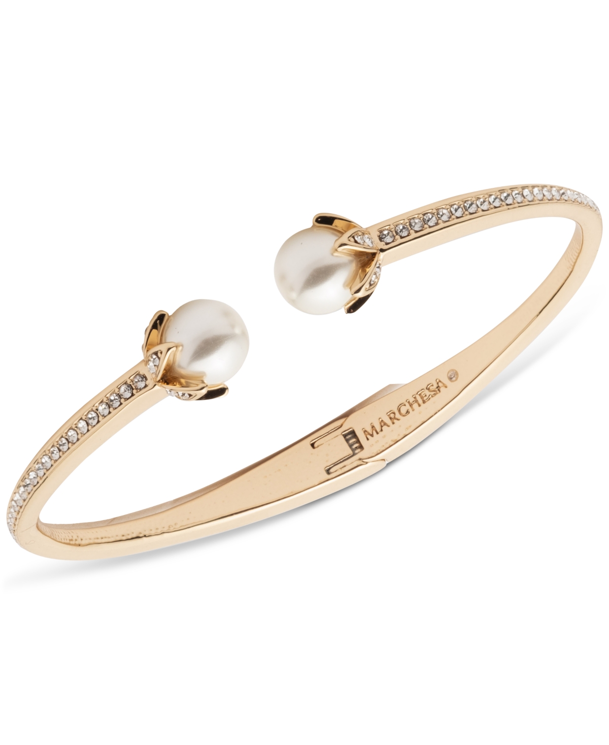 Gold-Tone Pave & Imitation Pearl Cuff Bracelet - White