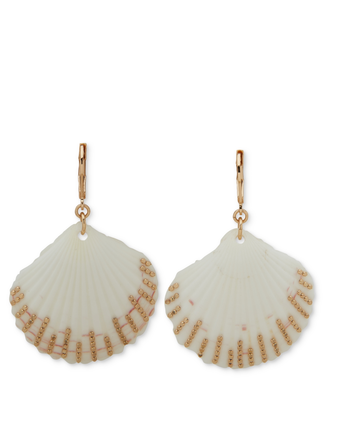Gold-Tone Chain-Accent Shell Drop Earrings - White/Gold