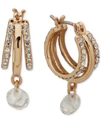 DKNY - Gold-Tone Crystal Spike Stone Multirow Hoop Small Earrings, 0.46"