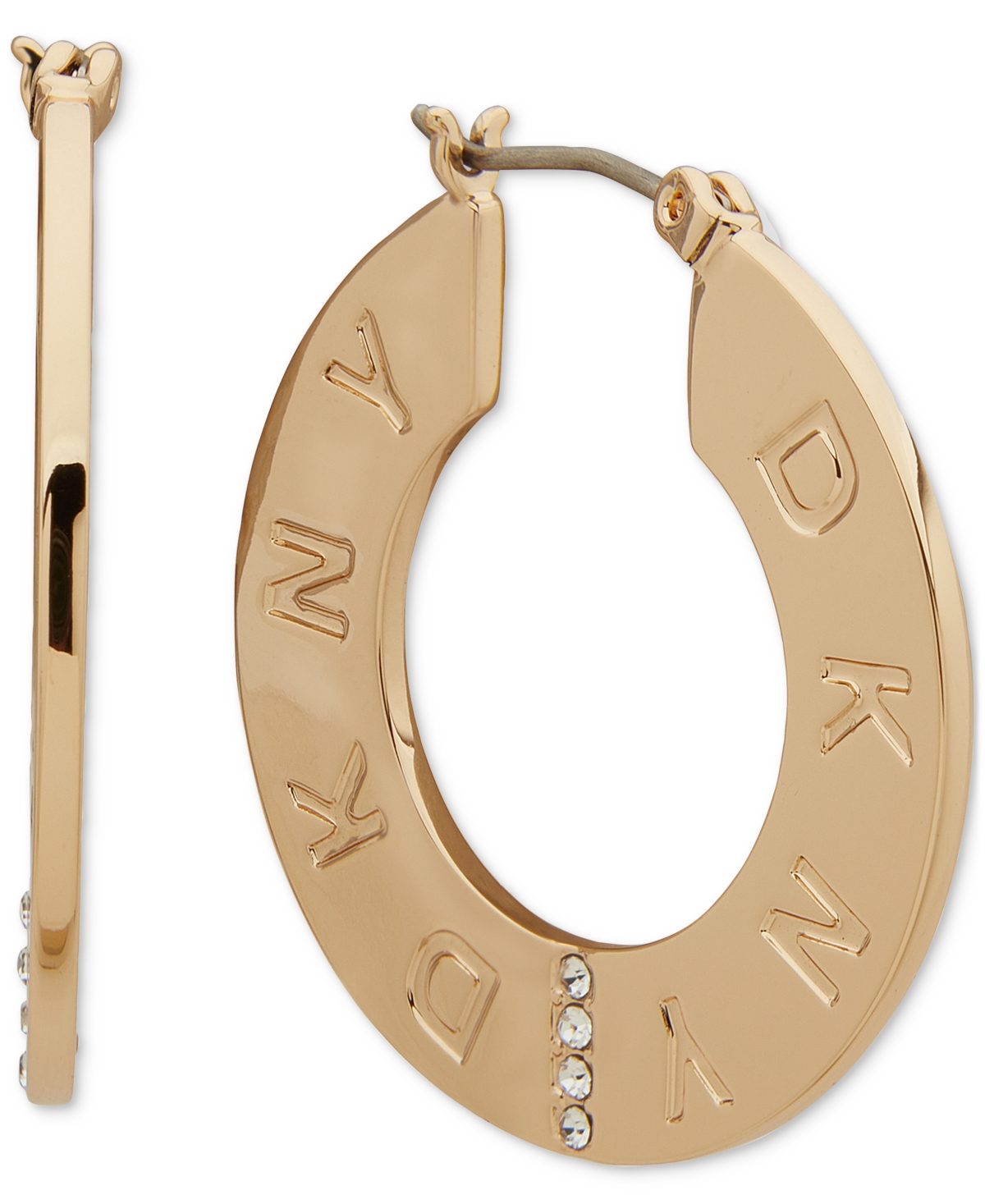 Gold-Tone Pave Logo Flat Hoop Earrings, 0.66" - Silver