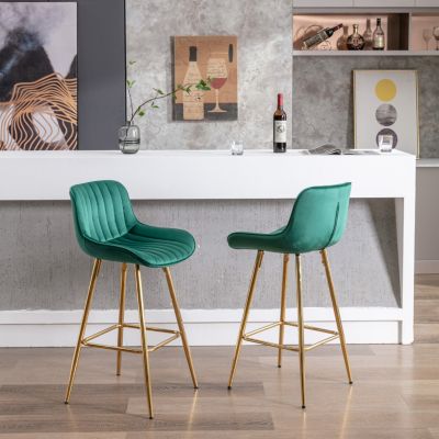 Streamdale Elegant Velvet Counter Bar Stools (Set of 2), Gold Leg