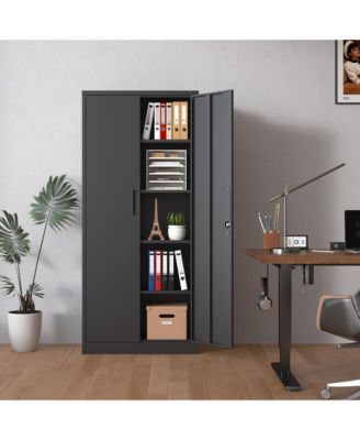 72&amp;#x22; Black Metal Garage Storage Cabinet with 4 Shelves and Doors