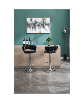 Black Velvet Bar Stools (Set of 2) - Chrome Base, Adjustable