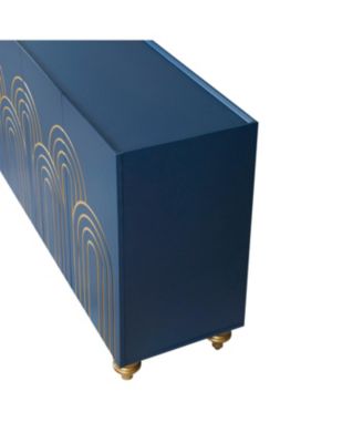 Navy Blue Fluted Sideboard Buffet with 4 Doors