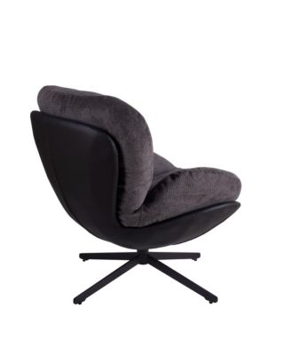 Chenille Lounge Chair with Faux Leather & Metal Base