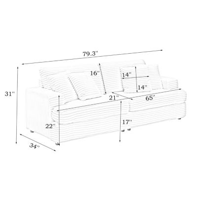 79" Corduroy Sofa with 4 Pillows