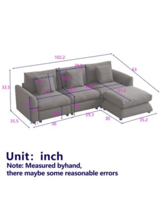 Cozy L-Shaped Sofa: Ottoman, 3 Cushions, 3 Pillows