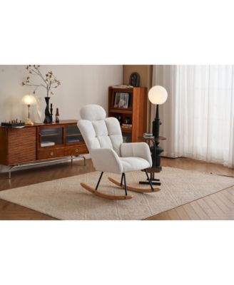 Teddy Fabric Nursery Rocking Chair with Padded Seat and Pillows