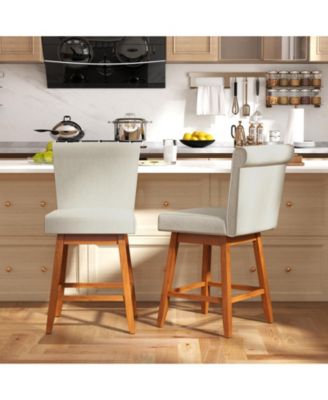 27 Inch Counter Height Bar Chairs with Rubber Wood Legs Set of 2-Beige