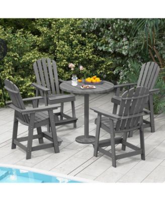 HDPE Patio Chair with Armrest and Footrest for Indoor Outdoor-Gray