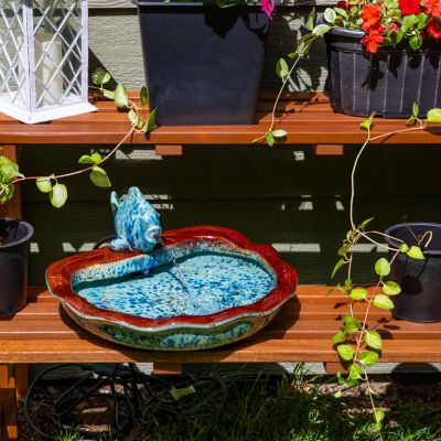 7"H Electric Glazed Ceramic Fish Outdoor Water Fountain