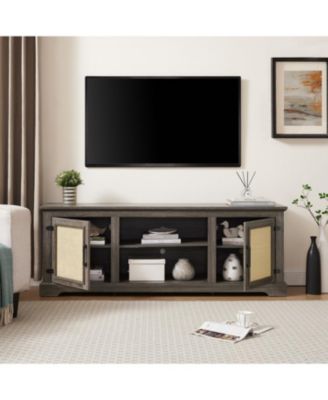 Farmhouse Rattan TV Console with Storage and Doors (65")