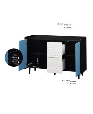 Black Buffet Cabinet with Blue Doors, Unique Paneling