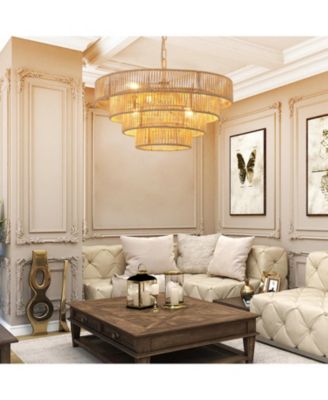 Bohemian style Woven Pendant Light 19.7 Inch Rattan Ligh Large Rattan Pendant Light with 4-Tier Rattan Chandelier