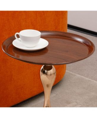 Modern Round Coffee Table, Metal Pedestal Table for Small Spaces