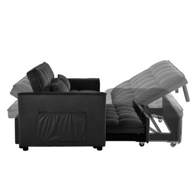 3-in-1 Convertible Sofa Bed with Reclining Backrest and Pillows (Black