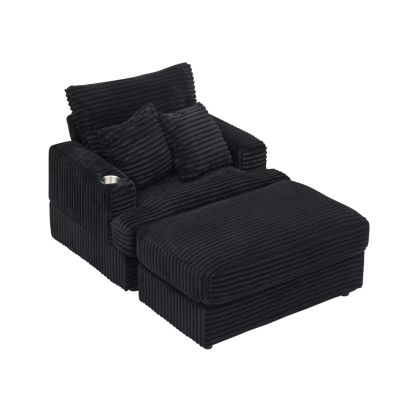 Streamdale Corduroy Armchair & Ottoman Set with Cup Holder