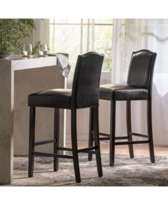 Streamdale Walnut Brown Reconstituted Bycast Leather Barstools with Rubberwood Legs (Set of 2)