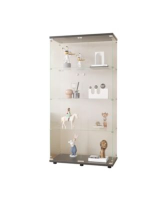 Black 4-Shelf Glass Display Cabinet