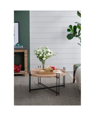 D32" x 18" Farmhouse Round Wooden Round Coffee Table with Metal Legs