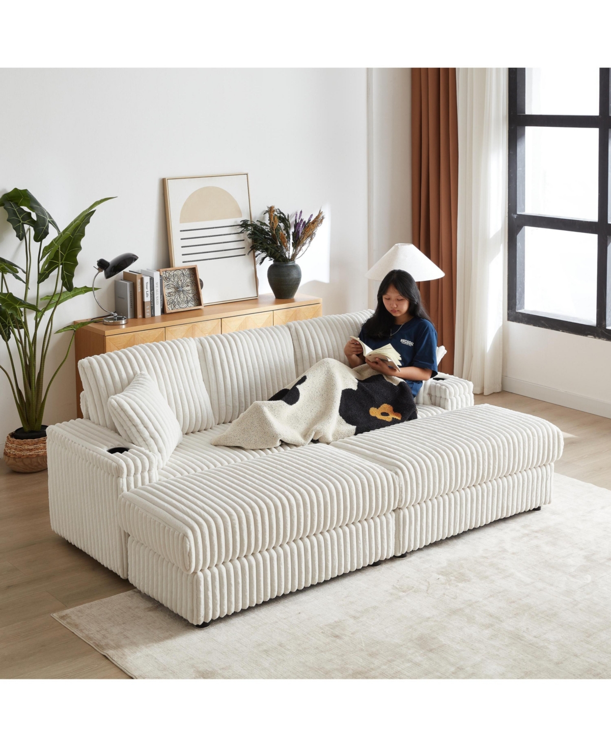Streamdale Cozy 84" Corduroy Sofa with Storage, Ottomans, and Pillows