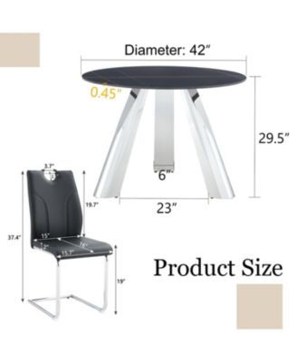 Round Table and Black Dining Chairs Set with Silver Legs