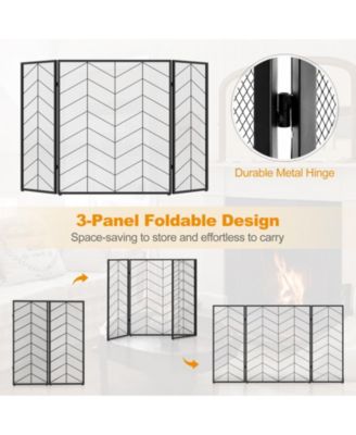 52 x 31 Inch Fireplace Screen with Chevron Herringbone Pattern