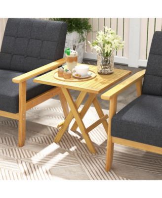Patio Folding Side Table with X-shaped Legs and Slatted Tabletop