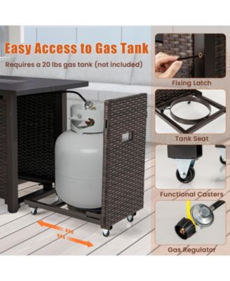 50000 BTU 2 Inch ropane Gas Fire Pit Table with Wind Guard and Glass Rocks-Brown