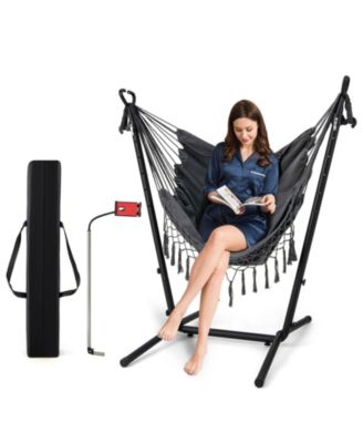 Height Adjustable Hammock Chair with Phone Holder and Side Pocket