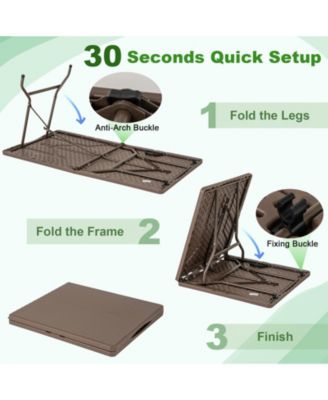 5FT Folding Picnic Table with Rattan Grain HDPE Tabletop and Sturdy Metal Fame