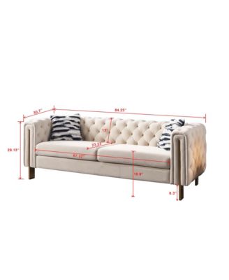  1 Pc  Velvet  Tufted, Chesterfield Style, Gold Metal Legs, Removable Cushions, Includes Pillows  84.25"W Living Room Sofa