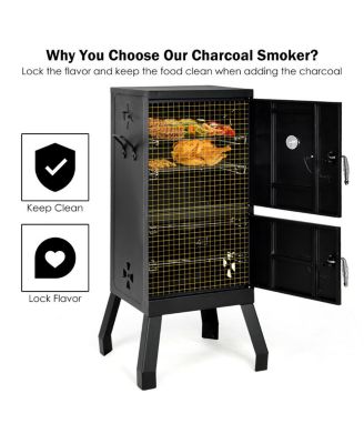 Vertical 2-tier Outdoor Barbeque Grill with Temperature Gauge