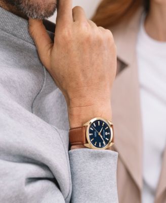 Men's Heritage Datron Swiss Automatic Cognac Genuine Leather Strap Watch 40mm