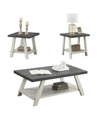 Charcoal & Beige 3-Piece Shelf Coffee Table Set