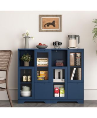 Blue Wooden Floor Cabinet with Glass Doors
