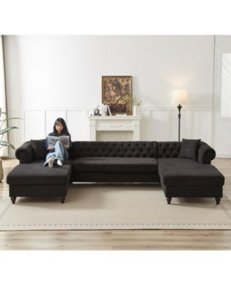 Modern Chenille 3-Piece U-Sofa with Chaise Longue