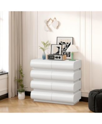 8 Drawer Dresser for Bedroom, White Dresser No Handle, Modern 8 Chest of Drawers with Wide Storage
