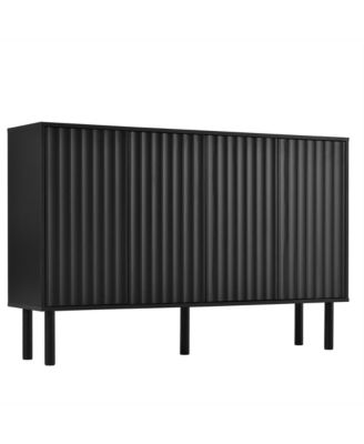 Cream Sideboard with 4 Fluted Doors and 5 Wood Legs