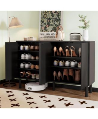 Cream Sideboard with 4 Fluted Doors and 5 Wood Legs