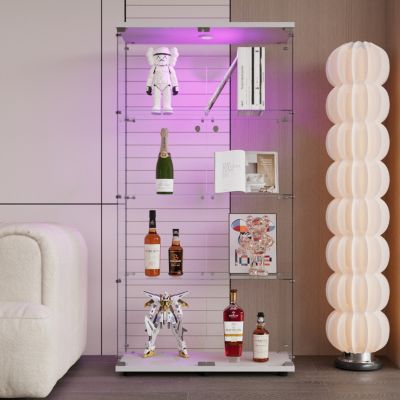 Streamdale LED Glass Display Cabinet with 4 Shelves and Door, 64.7" x 31.7" x 14.3